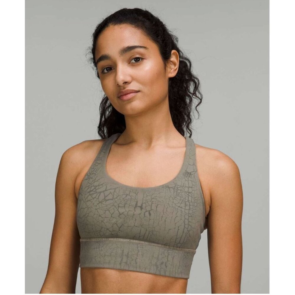 Lululemon Energy Longline Bra Medium Support Size 8 Gray Thread Dye Rover Black - Picture 2 of 10
